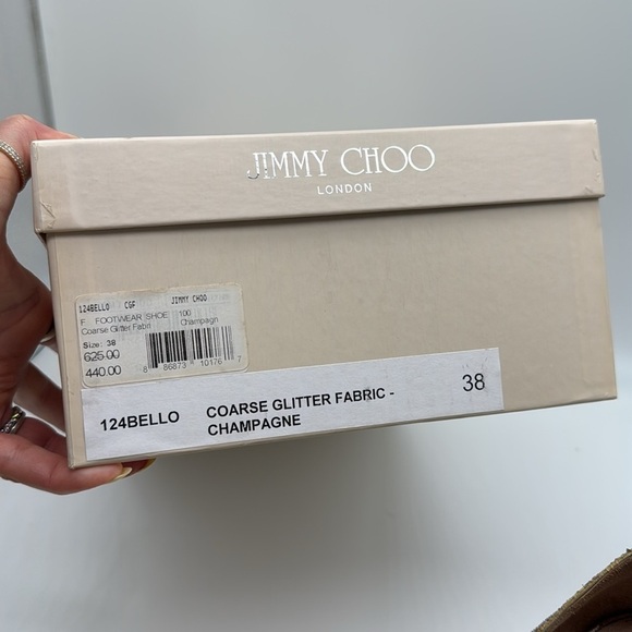 Jimmy  Choo Baxen Woven Metallic Peep Toe Wedge Heels Gold Glitter Size 38 - Picture 15 of 16